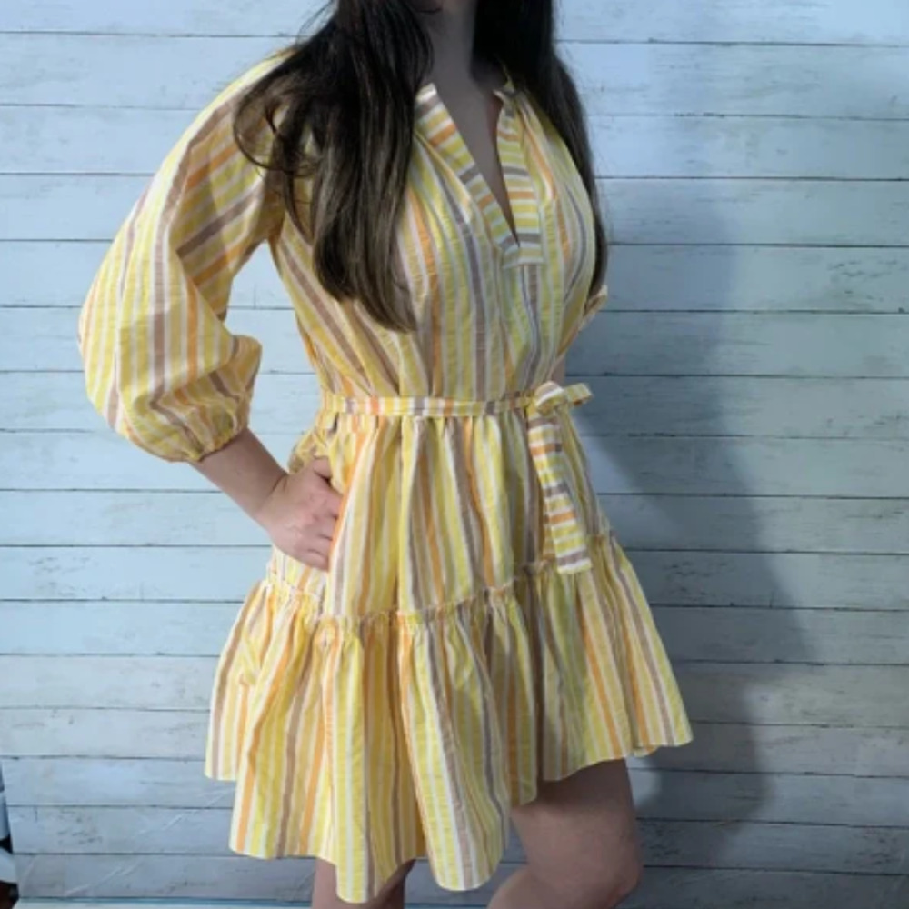 Lemlem Yellow and White Striped Mini Dress - Picture 2 of 11